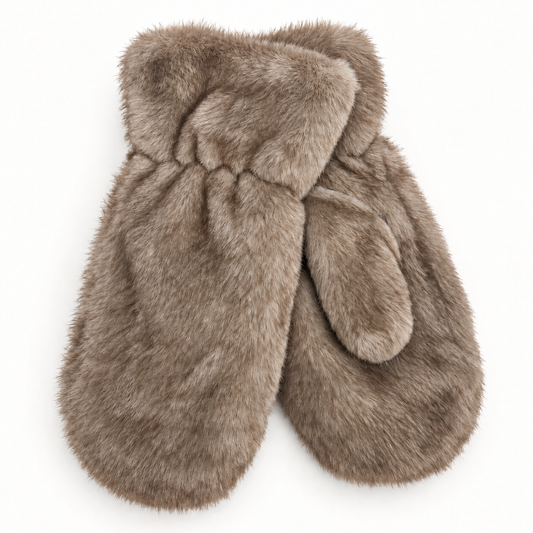 Beige Faux Fur Mittens