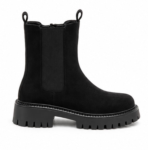 Black Suedette Chunky Sole Ankle Boot