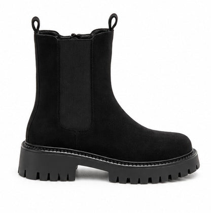 Black Suedette Chunky Sole Ankle Boot