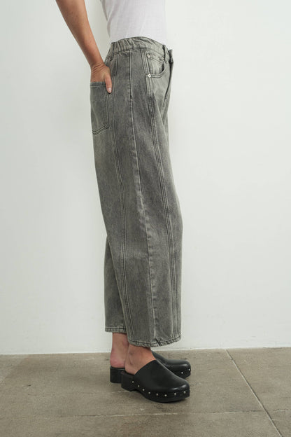 Grey Barrel Leg Jean with Elasticated Waist