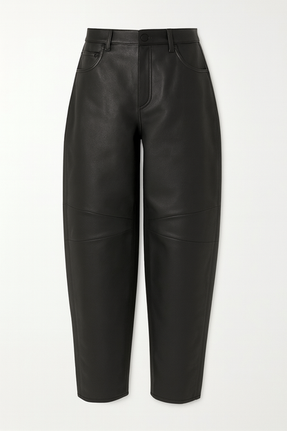 Black Faux Leather Barrel Jeans