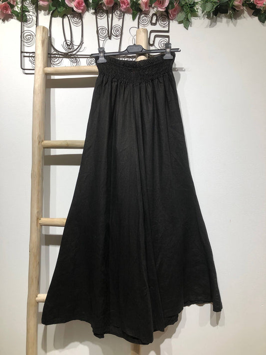 Black Linen Palazzo Trousers with Elasticated Waist