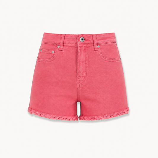 Pink Denim Frayed Hem Shorts