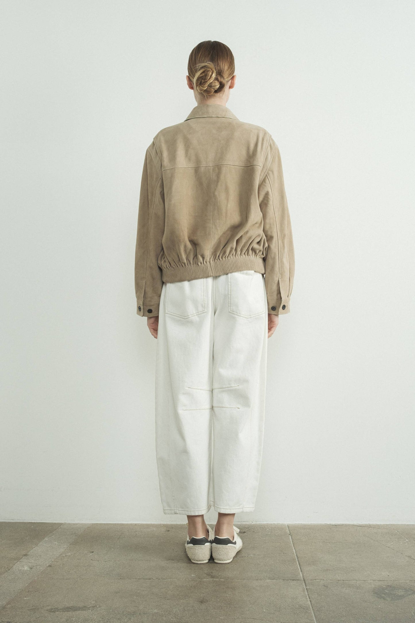 Cream Barrel Jeans with Stitch Detail and Elastic Back Waist