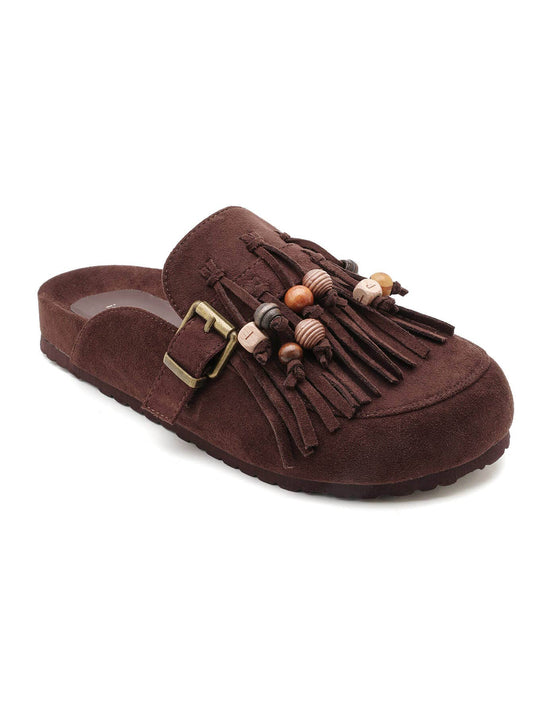Brown Tassel Footbed Mule