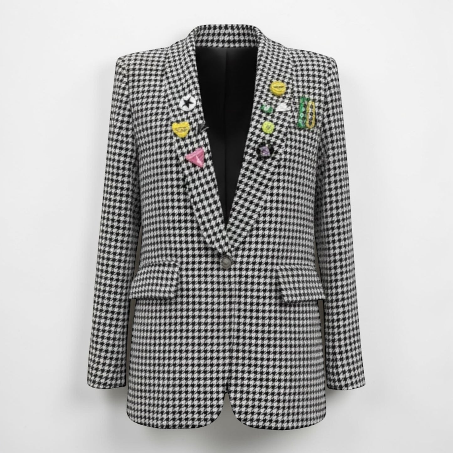 Black/Cream Dogtooth Blazer with Badges