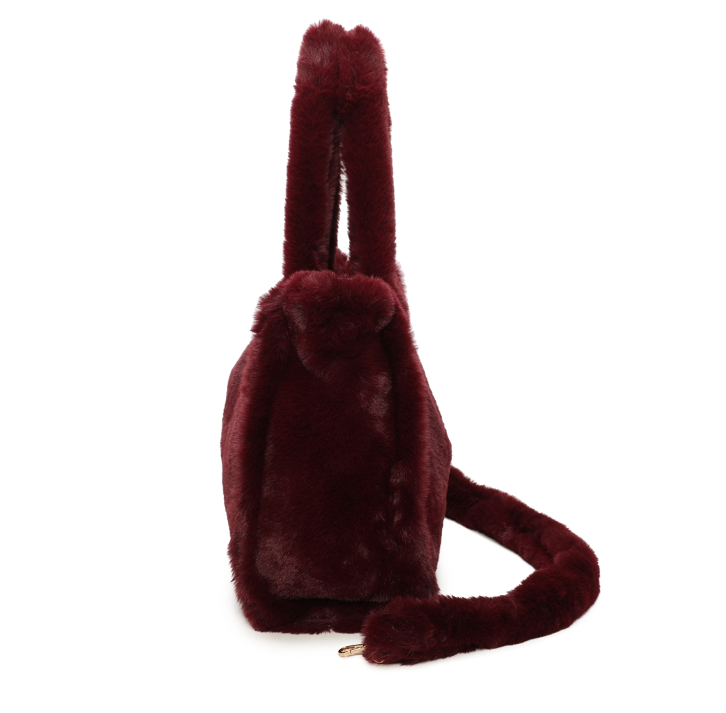 Bordeaux Faux Fur Large Slouchy Tote
