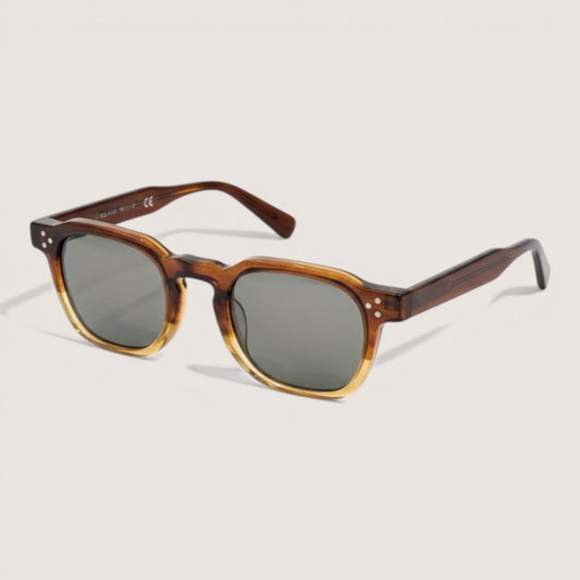 Brown Faded Frame Rectangular Sunglasses