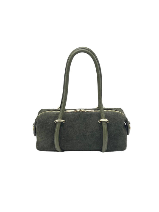 Olive Green Suede/Leather Mix Crossbody Bag