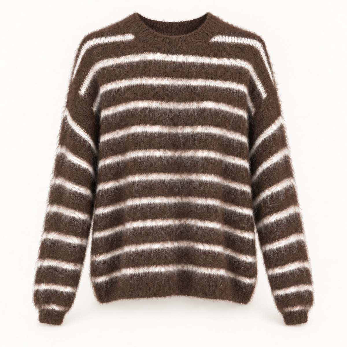 Brown and Cream Stripe Fluffy Jumper