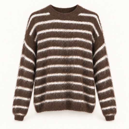 Brown and Cream Stripe Fluffy Jumper
