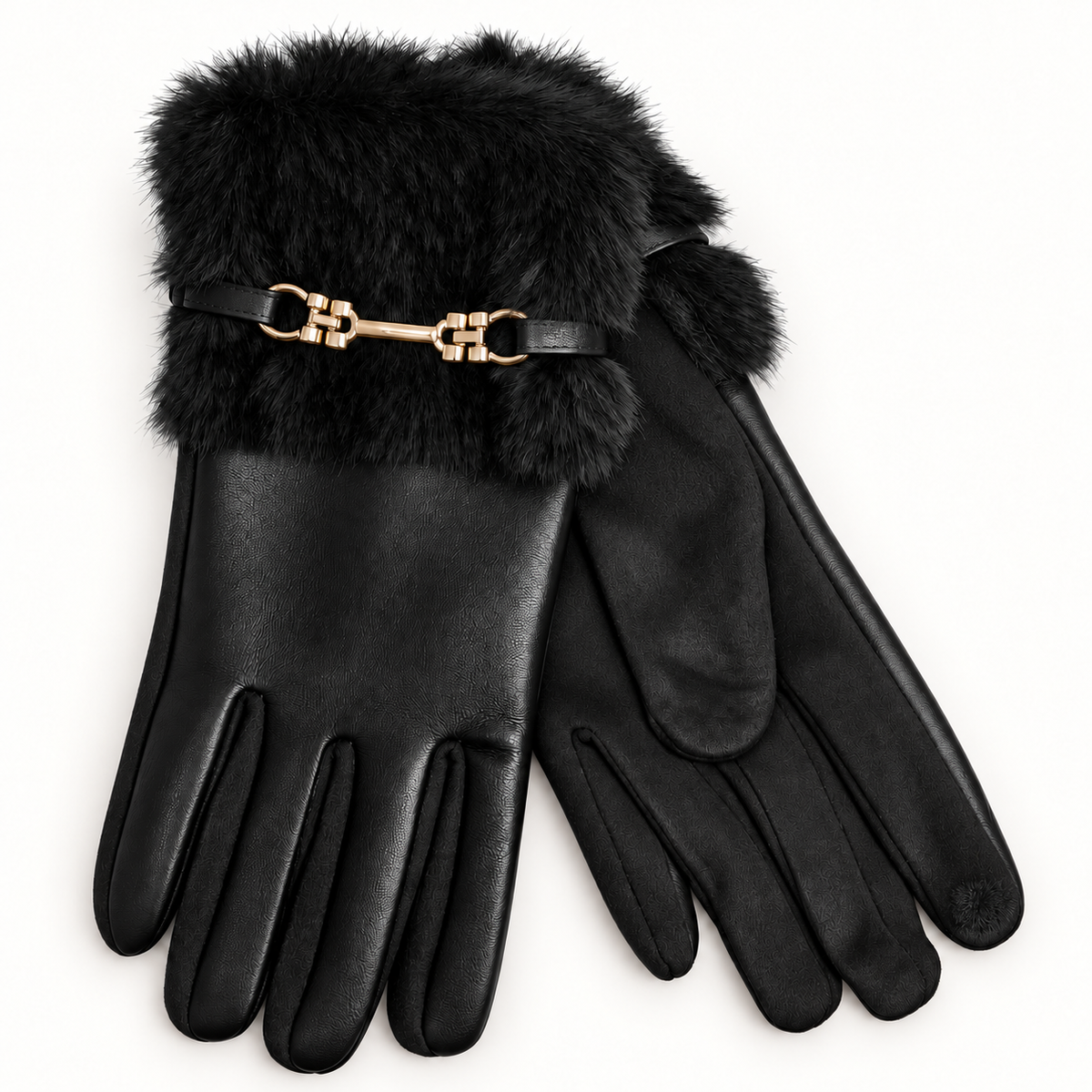Black Faux Fur Leather/Fur Gloves