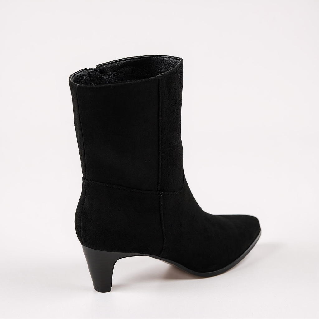Black Suedette Low Point Ankle Boot