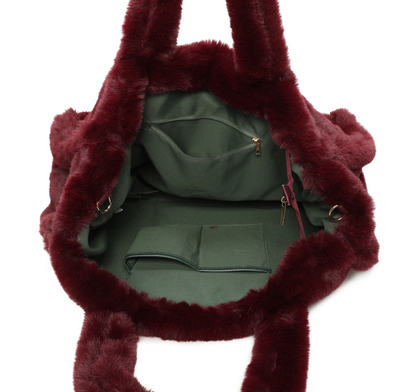 Bordeaux Faux Fur Large Slouchy Tote