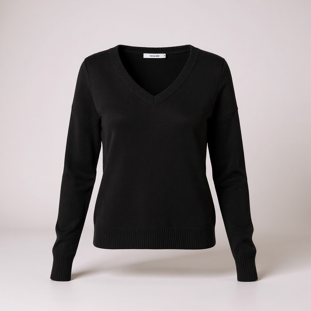 Black Baby Alpaca V Neck Sweater