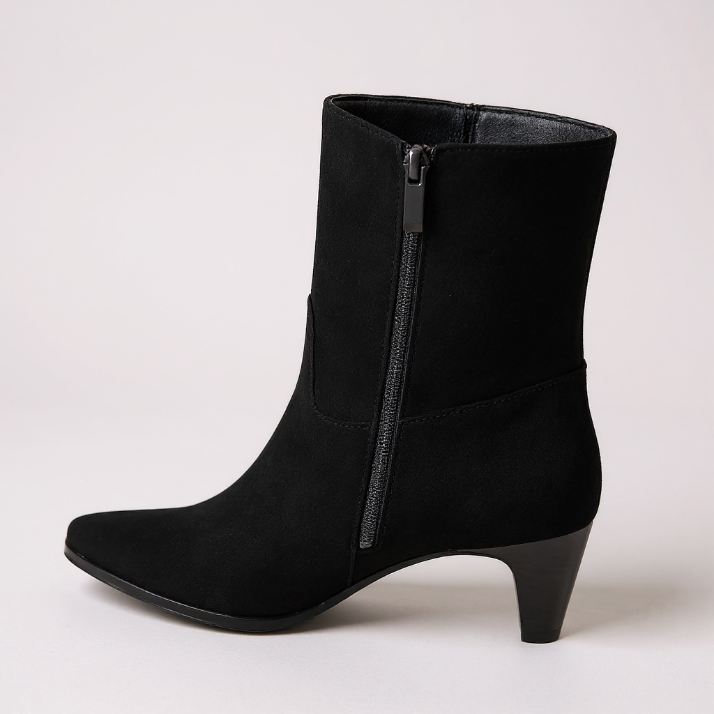 Black Suedette Low Point Ankle Boot