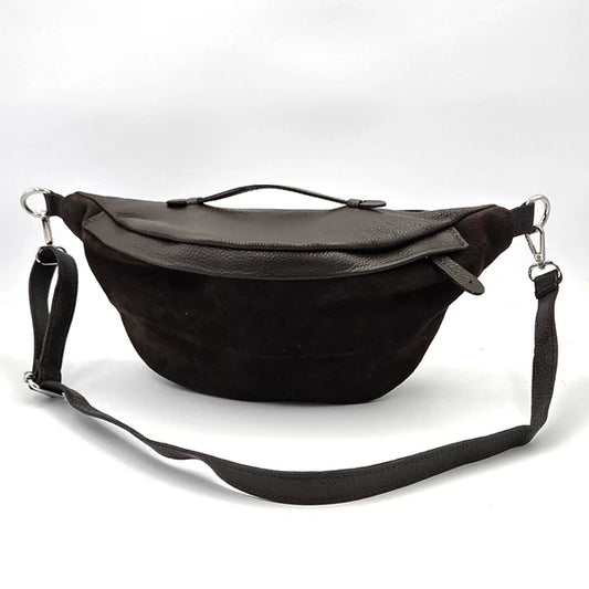 Brown Leather and Suede Mix Large Crossbody Bag