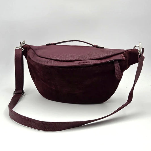 Bordeaux Leather and Suede Mix Large Crossbody Bag