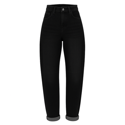 Black Denim Stretch Barrel Leg Jeans