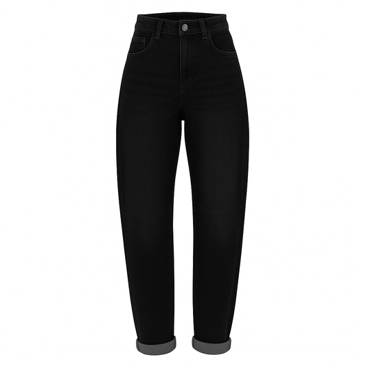 Black Denim Stretch Barrel Leg Jeans