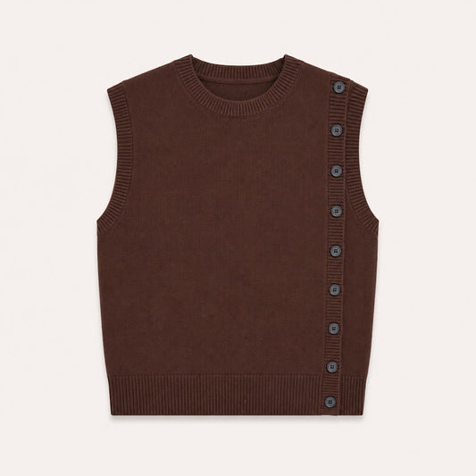 Brown Side Button Knit Tank Top