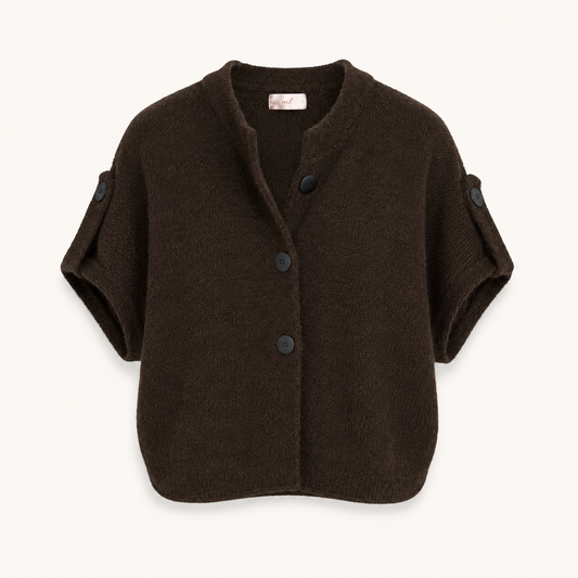 Brown Short Sleeve Knitted Jacket