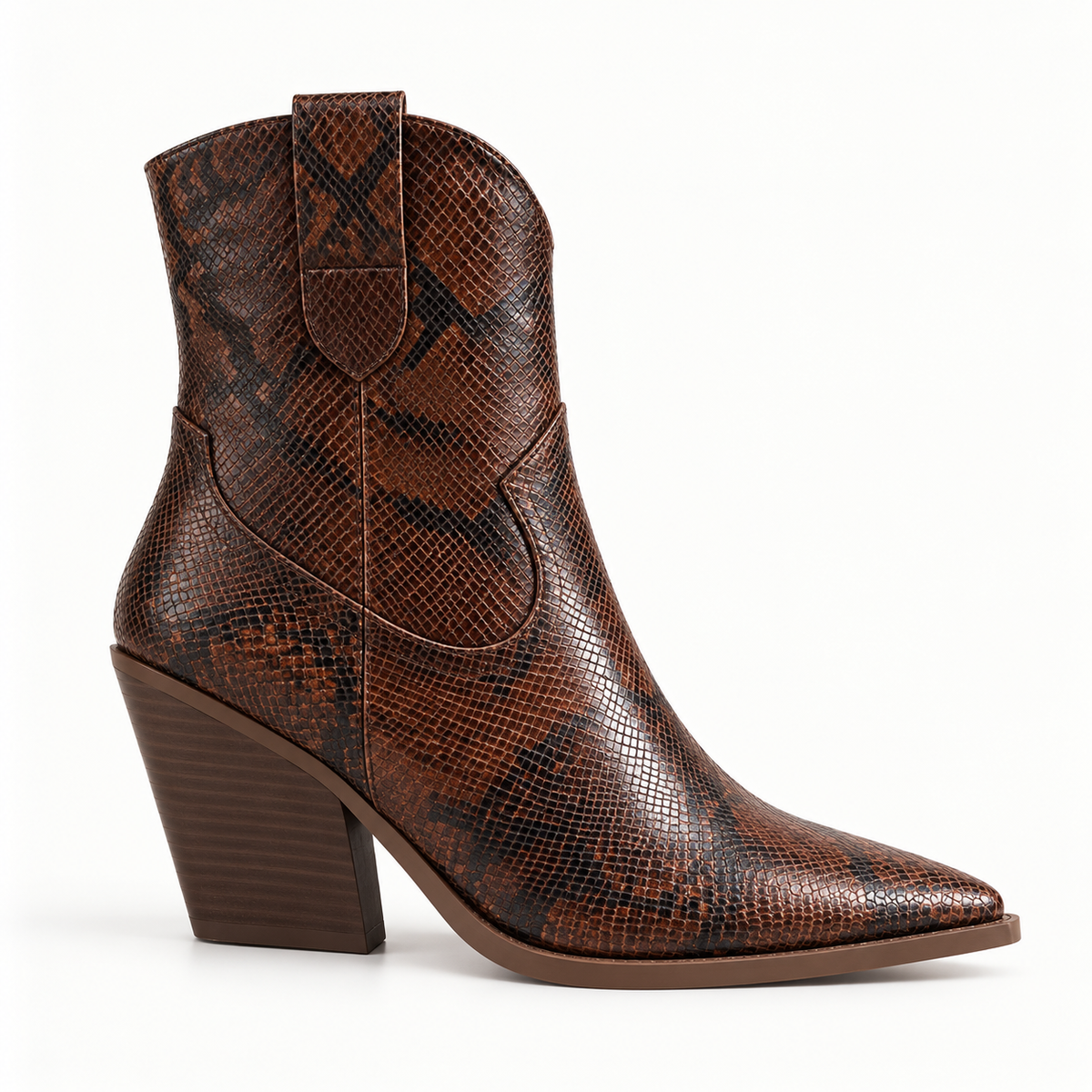 Brown Snake Western Ankle Boot