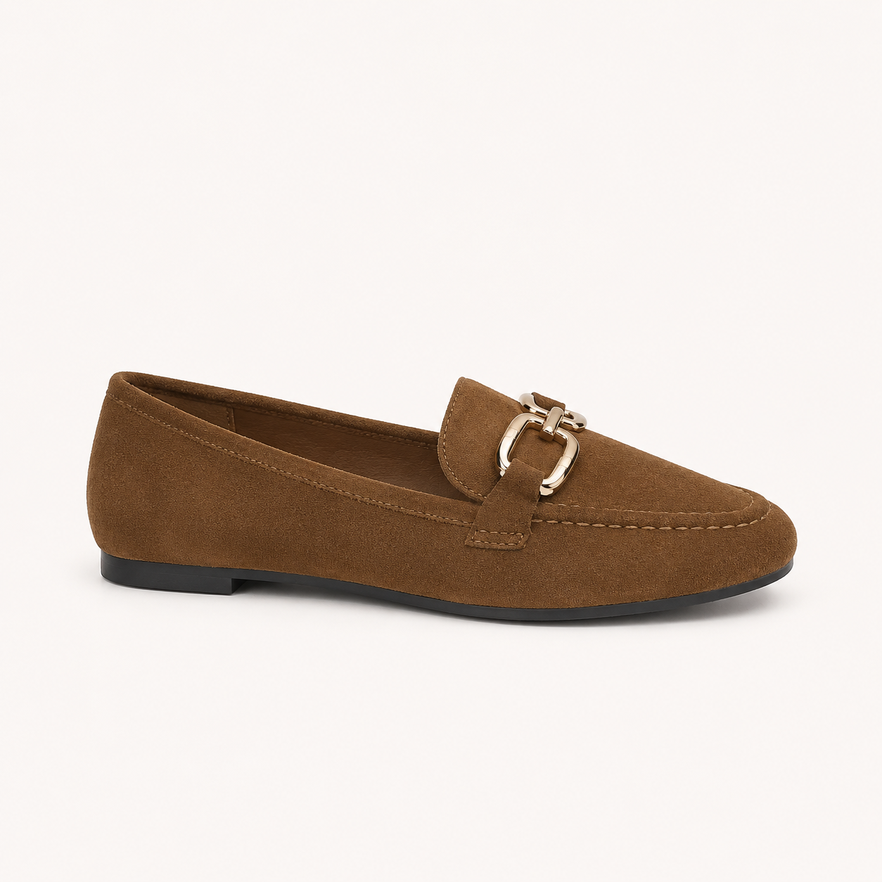 Camel Suedette Comfort Sole Loafer with Pale Gold Trim
