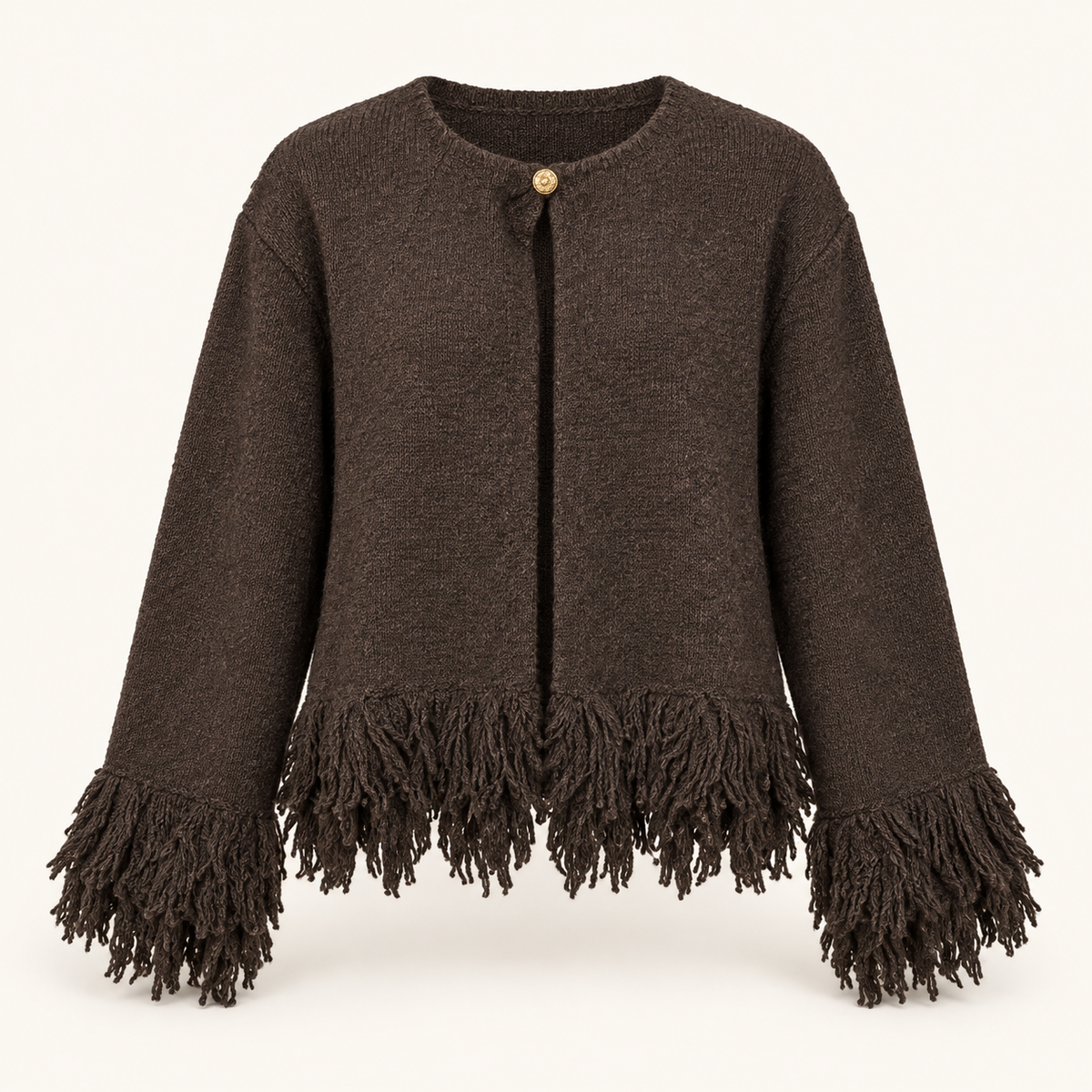 Brown Tassel Hem Cardi