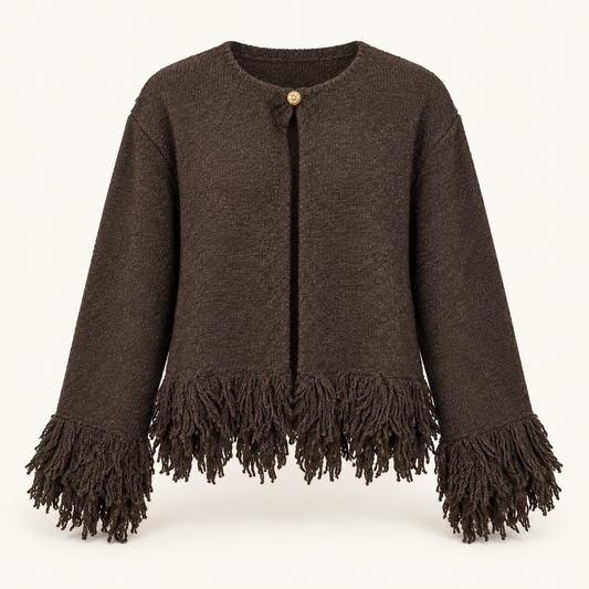 Brown Tassel Hem Cardi