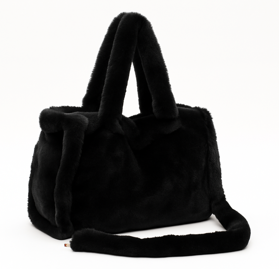 Black Faux Fur Large Slouchy Tote