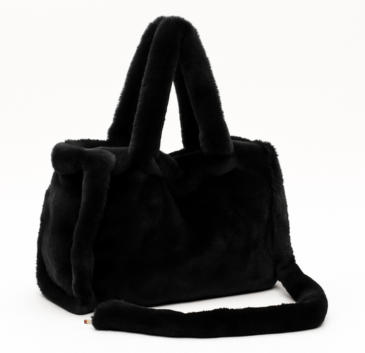 Black Faux Fur Large Slouchy Tote