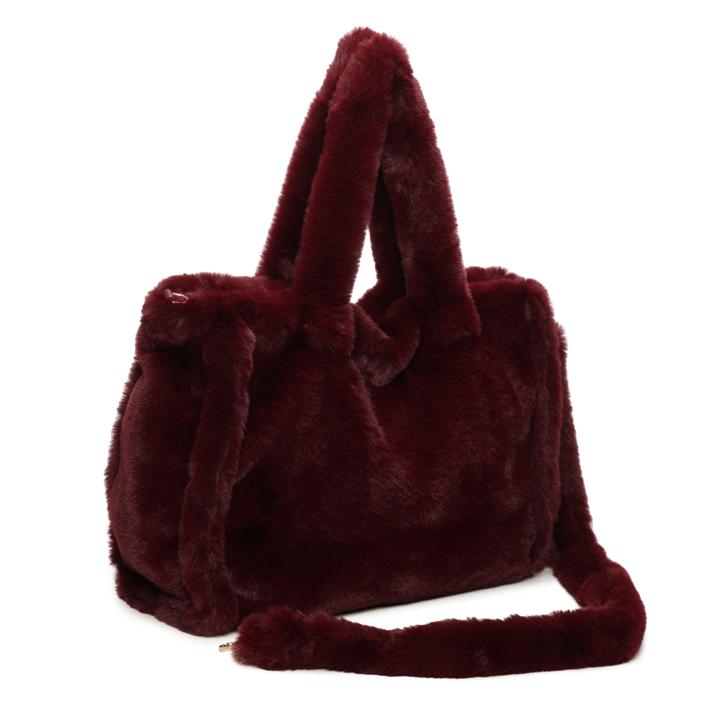 Bordeaux Faux Fur Large Slouchy Tote