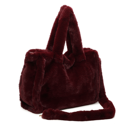 Bordeaux Faux Fur Large Slouchy Tote