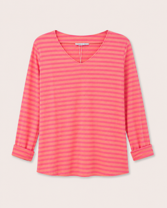 Coral Stripe Long Sleeve T-Shirt