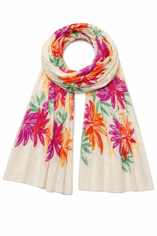 Tropical Embroidered Print Scarf