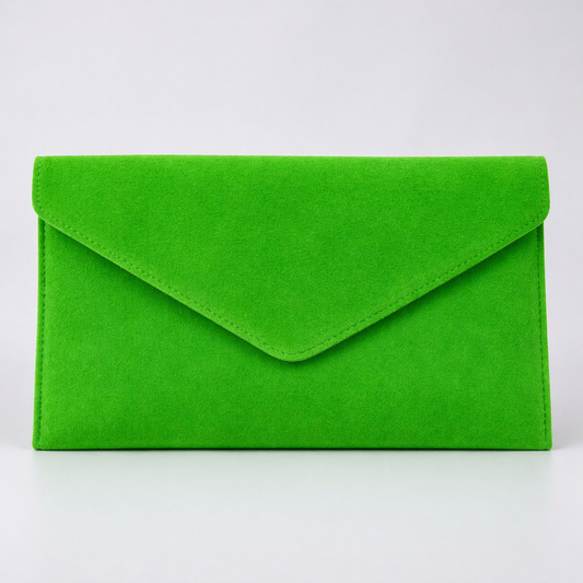 Bright Green Large Suede Clutch with Removeable Cross Body Strap