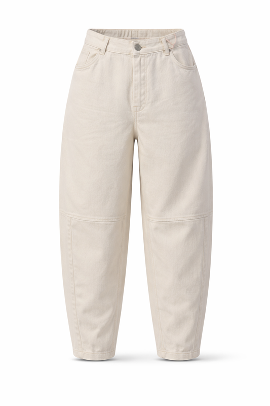 Beige Cotton Stretch Back Barrel Trousers
