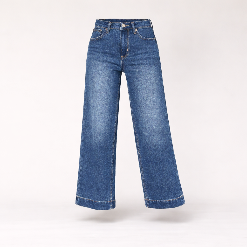 Dark Blue High Waist Cropped Wide Leg Jeans