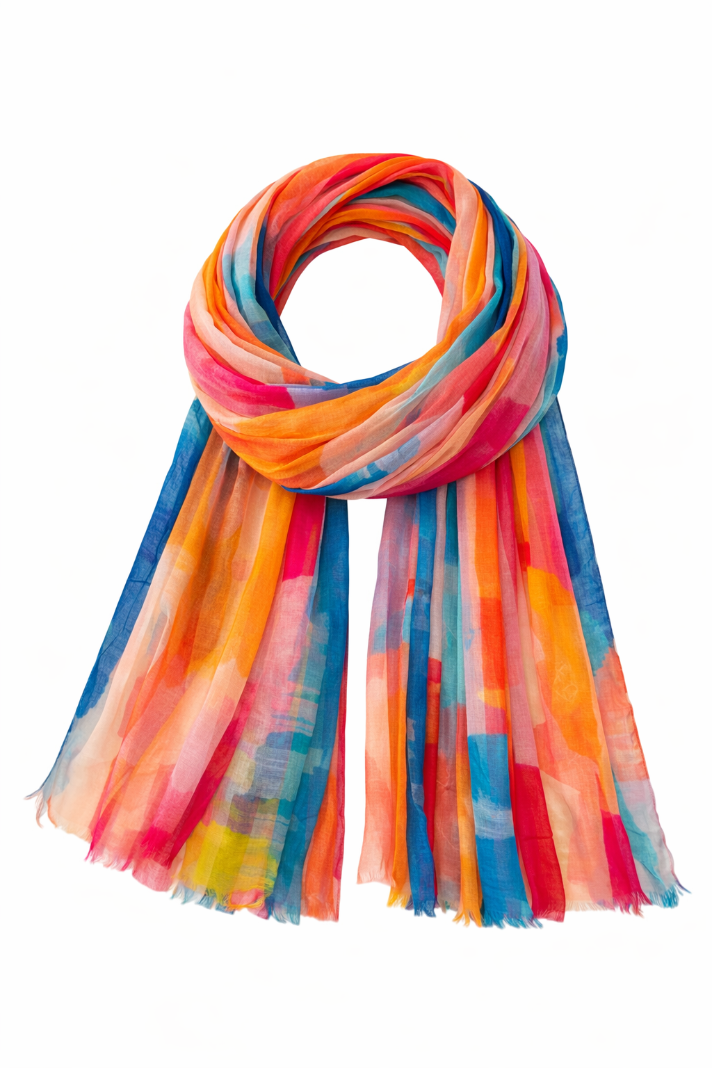 Colourful Brush Striped Frayed Scarf