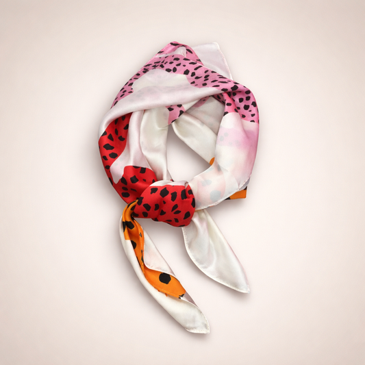 Pink/Red/Orange Large Leopard Print Square Scarf