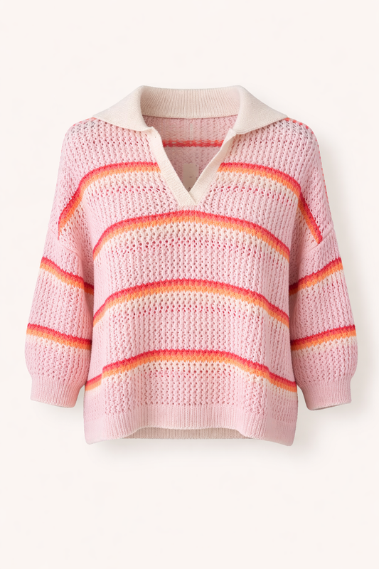 Open Knit Stripe Rugby Style Top