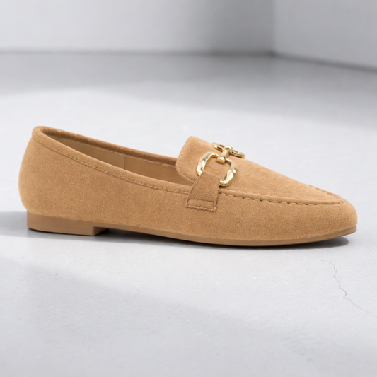 Beige Suedette Loafer with Pale Gold Trim