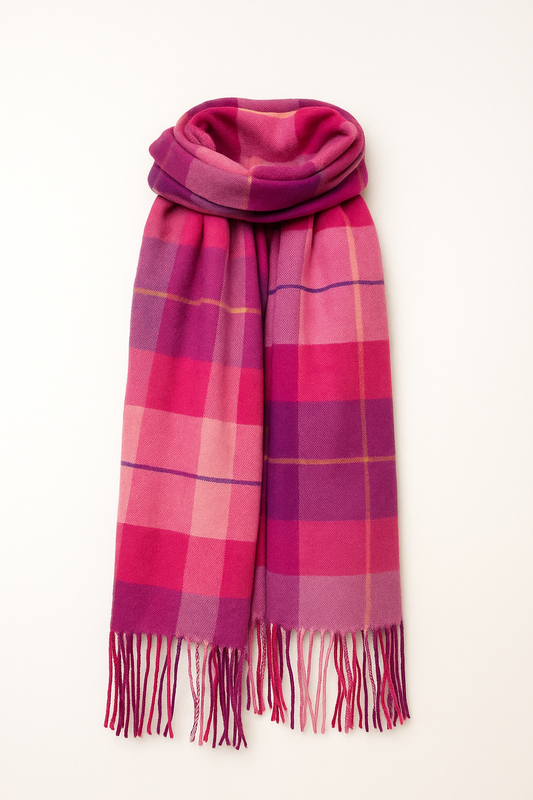 Pink Tartan Tassel Scarf