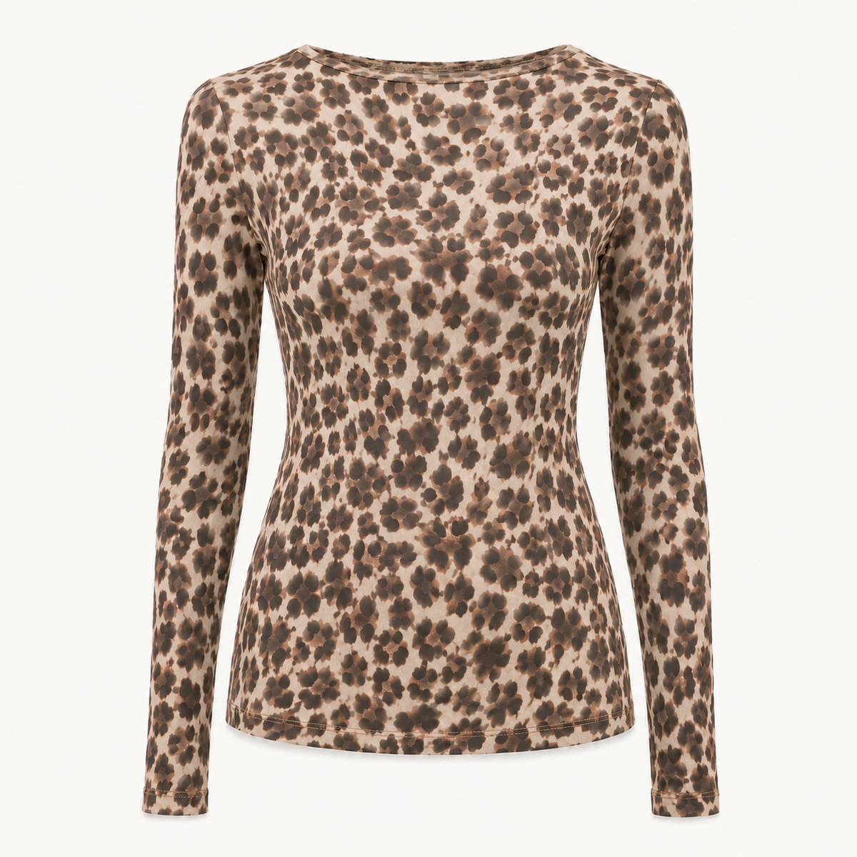 Beige/Brown Leopard Cashmere Blend Layering Top