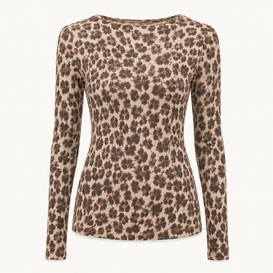 Beige/Brown Leopard Cashmere Blend Layering Top