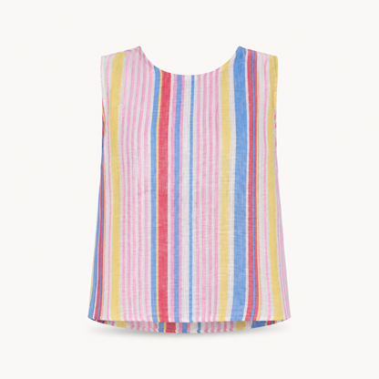 Pastel Stripe Cotton Top with Pleat Back