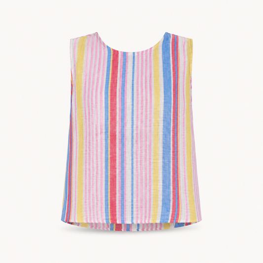 Pastel Stripe Cotton Top with Pleat Back