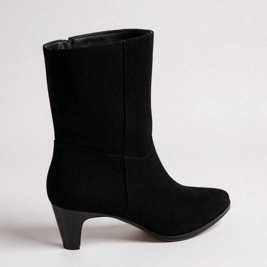 Black Suedette Low Point Ankle Boot