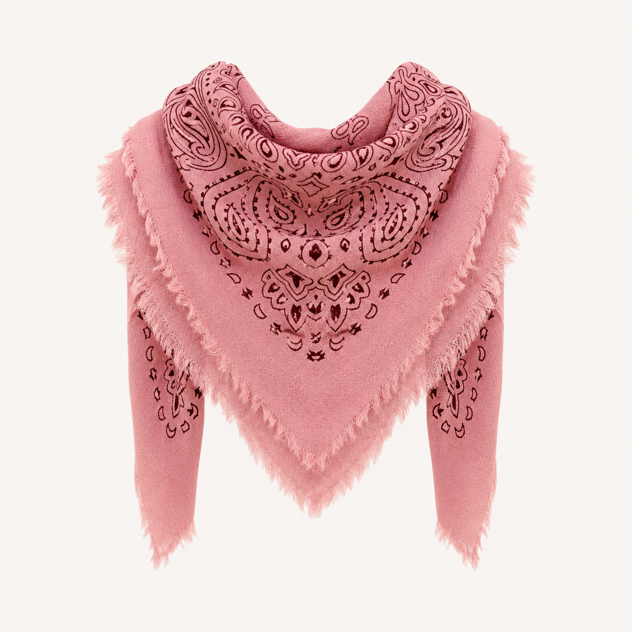 Rose Paisley Wool Blend Frayed Square Scarf